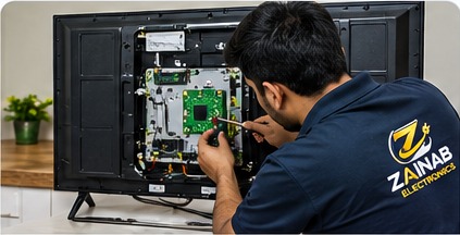 Indian technician repairing LED LCD Smart TV